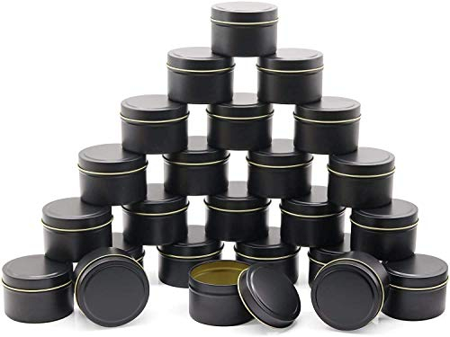 NRANSON Candela in Latta 24 Pezzi, 5 Once, contenitori per Candele, barattoli per Candele per la Fabbricazione di Candele - Disponibile in Argento, Nero, Oro (Black)