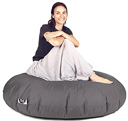 PATCH HOME Sitzsack 2 in 1 Sitzkissen Bodenkissen für Erwachsene & Kinder - Gaming mit Füllung Kissen Sessel BeanBag (Ø 125cm, Anthrazit)
