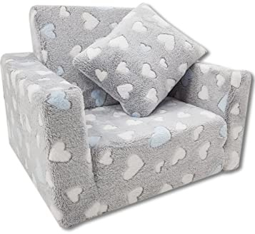 Odolplusz, poltrona rilassante per bambini, in miniatura (a cuori, grigia e blu)
