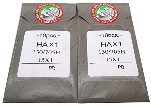 Organ Nadel – 20 Stück Organ Titan HAX1PD 15 x 1PD Heimnähmaschinennadeln mit flachem Schaft (in ckpsms transparenter Kunststoffbox) (Nadelstärke: 12/80)