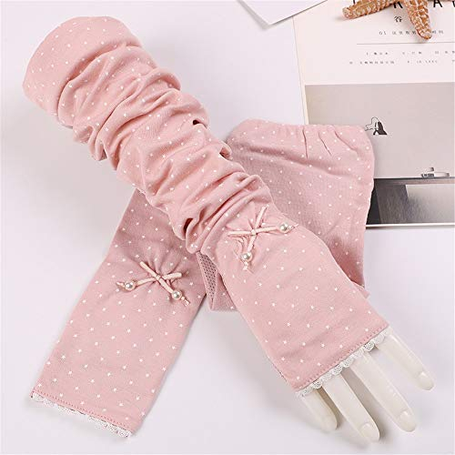 Sonnenschutzhandschuhe Frauen UV-Schutz Baumwolle atmungsaktiv Arm-Sets rutschfeste lange Ärmel fahren Sonnencreme (Color : Pink, Size : One size)