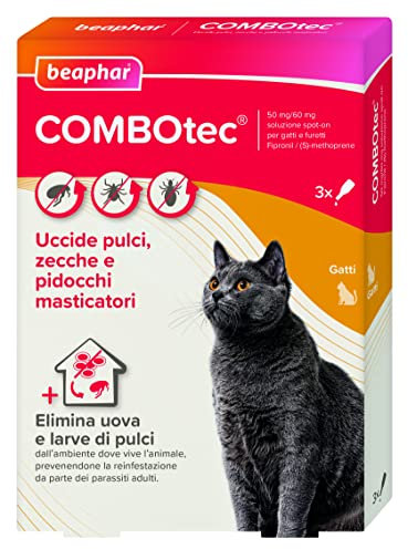 Beaphar COMBOTEC Antiparassitario per Gatti, Protegge da Pulci, Zecche, Uova, Larve e anche la Casa - In Confeziona da 3 Pipette
