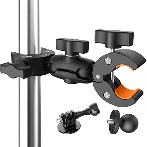 UNSTINCER Fahrrad Motorrad Lenker Kamera Klemme Halterung für Gopro Insta360 X5 DJI Akaso, Doppelklemme Magic Arm Selfie Stick Halter, Doppelte Super Clamp mit 1/4-20 Gewinde und Action Cam Mount