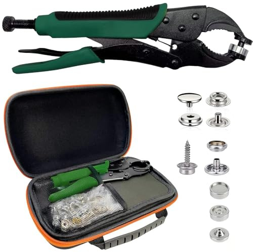 Kit di attrezzi per la chiusura a scatto resistente, funzione di punzonatura, strumento a scatto con setter regolabile, strumento a scatto da 15 mm, include 40 set di bottoni automatici marini