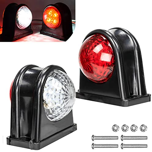 AUTOXBERT 2pcs Waterproof LED Side Marker Lamps 10-30V Double Side Warning White & Red Light for Trailer Truck Lorry RV Caravan