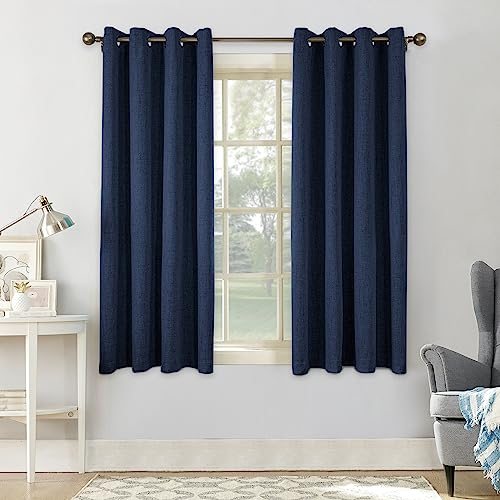 CUCRAF Leinenoptik 100% Blickdicht Vorhänge mit Ösen Wärmeisolierte Schlafzimmer Vorhänge mit Beschichtung Rückenschicht für Schlafzimmer Kinderzimmer 2 Stücke H137xB117cm Blau