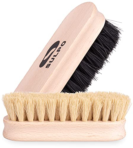 SULPO Spazzola per scarpe 12 Centimetri - Set per la pulizia o la lucidatura delle scarpe pelle - Spazzole morbide - Set di spazzole per scarpe Cappotti - Set di 2 - Colore Nero/Naturale.