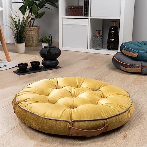 Paco Home Bodenkissen Boden Kissen Sitzkissen versch. Farben Innen Auflage Weich Dekorativ Rund Uni Yoga Meditation, Farbe:Ocker, Größe:58x58x6cm