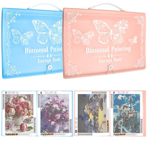 ZYNERY 2 Pack A3 Diamond Painting Storage Book, 60 Pages, Large Art Folder, Pink + Blue