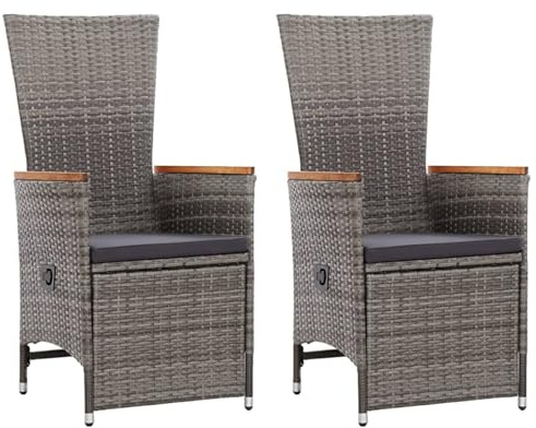Homgoday Garten-Liegestühle 2 Stk. mit Auflagen Poly Rattan Grau Gartenmöbel Model46045