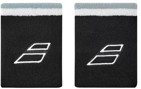 Babolat - Schweißband Modell Terry Jumbo Wristband, Schwarz/Weiß, Einheitsgröße, Schnelle Schweißaufnahme, Breite: 10,5 cm, Sportzubehör