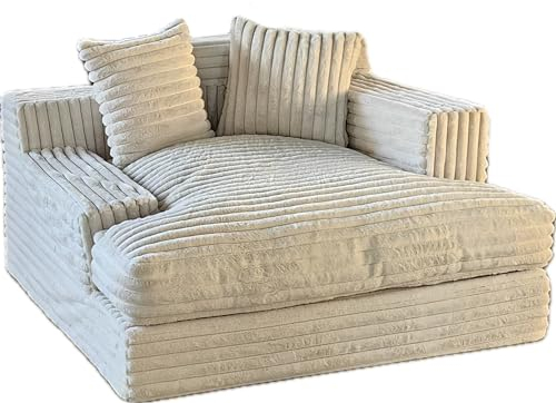 Großes Schlafsofa Chaiselongue, Lounge Sofa Gästebett Bettsofa mit Armlehne und 2 Lendenkissen, Gepolstertes Schlafsesselbett aus superweichem für Wohnzimmer Schlafzimmer, Cord Beige 122*122*72 CM