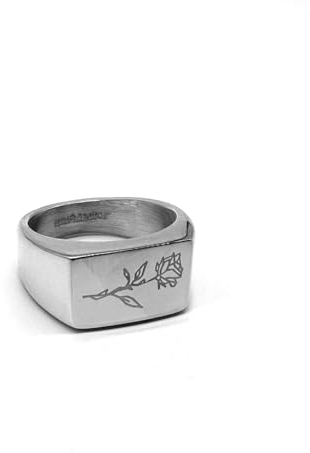 UNSHINEBAR Rose Ring für Herren und Damen - Streetwear Siegelring mit Rose Gravur aus Edelstahl und 18K Gold - Wasserfester Ring (7, Silber)