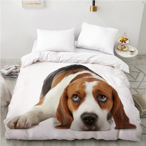 EXSANLIEAY Tier BettwäSche 200x200 Hund BettwäSche-Sets füR Jeden, Bettbezug Wende Microfaser mit Reißverschluss - 1 Bettbezügen & 2 Kissenbezügen 80x80, Weich & Bügelfrei