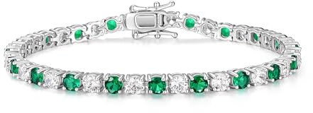 FANCIME Bracciale da tennis in argento da donna, in argento Sterling 925, con zirconi e pietre sintetiche, gioiello regalo per donne e ragazze, larghezza 4 mm, lunghezza 18 cm, 18 cm, Argento sterling