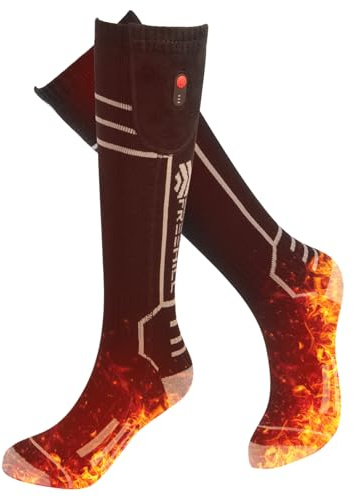 FREEHILL Merinowolle beheizte Socken für Männer Frauen, One-Click Control wiederaufladbare kaltes Wetter Knie-hohe Socken (Schwarz, L)