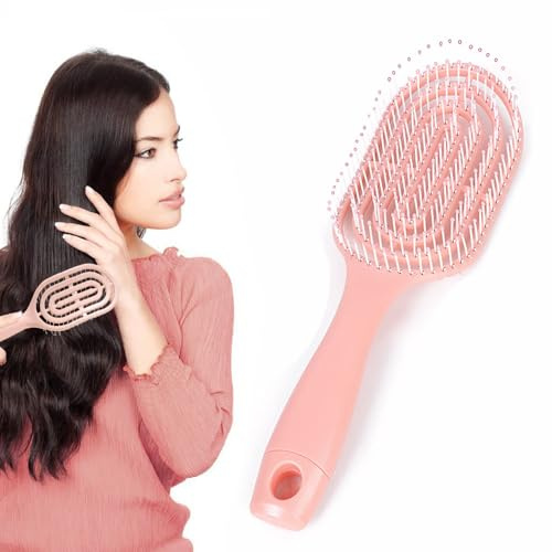 Bmeigo Detangling Hair Brush for Women and Men - Vented Detangling Brush Hollow Detangler Large Paddle Hairbrush Soft Bristles for Wet and Dry Thick Curly Straight Long Short Hair (Pink)