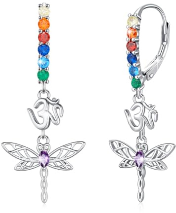 Trollslända örhängen 925 sterlingsilver chakra örhängen trollslända droppar örhängen CZ dinglande örhängen yoga trollslända smycken gåva för kvinnor flickor