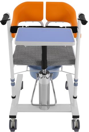 Hydraulischer Patientenlifter 42-60cm Höhenverstellbar, Rollstuhl für Zuhause mit 100kg Tragfähigkeit Multifunktions-Duschstuhl Transferstuhl für Senioren Patienten (Orange)