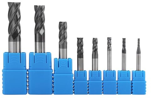 Baxnore 8-teiliger 4-schneidiger Hartmetall-Schaftfräser, Wolframstahl-Fräser-Werkzeugsatz, verschleißfester Wolfram-Schaftfräser-Satz zum Fräsen von legierten Stählen