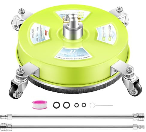 M MINGLE 35,6 cm Hochdruckreiniger-Oberflächenreiniger, Edelstahl-Hochdruckreiniger-Aufsätze mit 4 Rädern für Einfahrt und Beton, 6,35 mm Schnellanschluss, 2 Verlängerungsstäbe, 4000 PSI