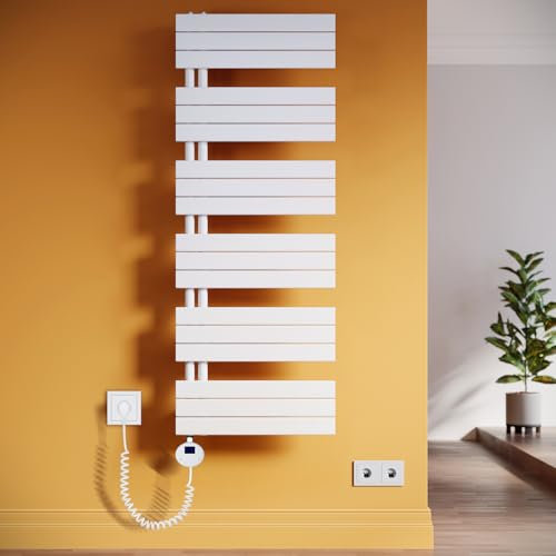 SUNXURY Badheizkörper 1590x600 mm Elektrischer, Handtuchwärmer mit Thermostat Gerade Handtuchtrockner mit Heizstab Weiß 1000W
