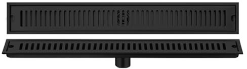 Schwarz Edelstahl Duschablauf, Rechteckig Bodenablauf, Lineare Duschablauf Abdeckung, Mittlerer/versetzter Ablauf, Badezimmer Küche Toilette Abflussgitter, Gitter Abnehmbar(Black,70x10x5.7CM)