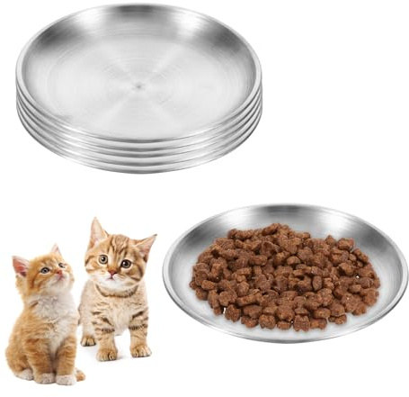 6 Stück Katzennapf Flach, Futternapf Katze aus Edelstahl, Katzenschüssel für Trockenfutter, Rutschfester Katzenfressnapf, Fressnapf Katze für Futter, Hygienischer Katzenteller, Leicht zu Reinigen