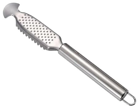 Vroxdrez Raspador de Escamas de Pescado de Acero Inoxidable, 23cm, Mango Ergonómico, Doble Fila de Dientes Serrados