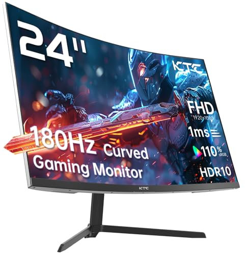 KTC 24 Inch Curved Monitor, FHD 1080P@180Hz Gaming Monior with 1500R VA Panel, 1ms MPRT, Adaptive Sync, HDR10, 110% sRGB, VESA, HDMI 2.0 / DP 1.4 Compatible with Desktop, Laptop, PS5, Xbox and More