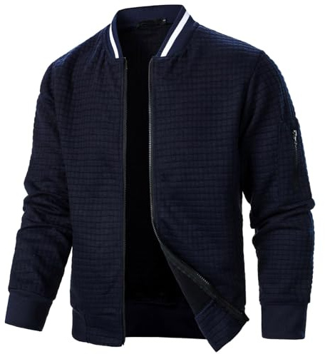 Blousons Homme Bomber Léger pour Printemps mi Saison Été Manches Longues Blouson Veste de Couleur Uni Décontracté Baseball Softshell Transition Coup-Vent Automne Mode