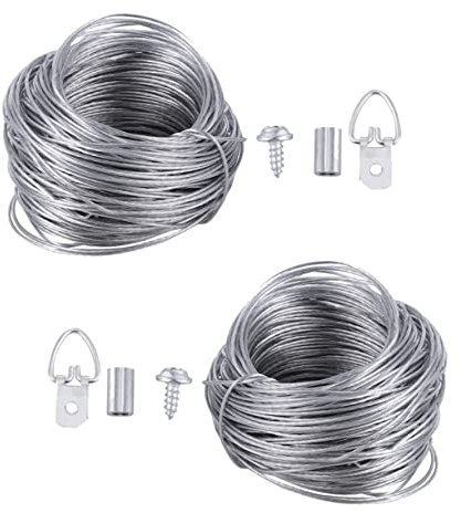 NUOBESTY 2 Ensembles Ensemble de crochet de corde métallique cintre pendaison acier kit de suspension photo avec fil kit de suspension en fil de fer outil pour accrocher des photos