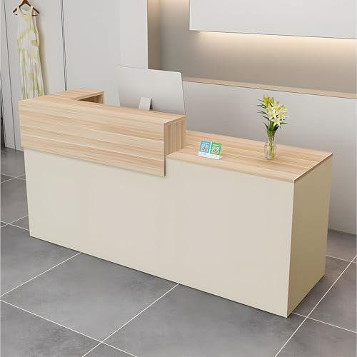 CCUKTFN Bancone Reception Moderno in Legno con Ripiani e Cassetti, 100-180 cm per Ufficio, Salone, Negozio, Hotel, Studio Professionale