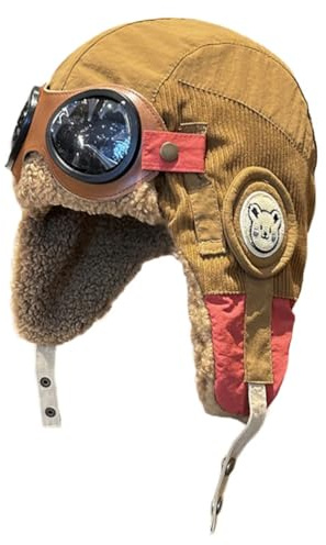 Hrlace Fliegermütze mit Brille Unisex Wintermütze mit-Ohrenschützern Herbst Winter Warme Mütze Niedlich Flieger-Mütze Outdoor Pilotenmütze für Kinder Frauen und Männer Karamell Erwachsene: 56-58 cm