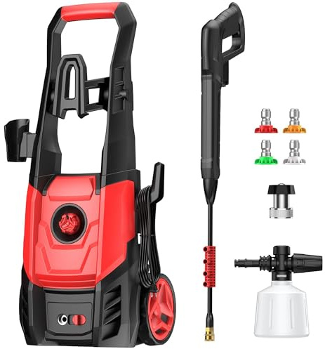 Electric Pressure Washer Power Washer with Foam Cannon & 4 Quick Connect Nozzles, Portable High Pressure Cleaning Machine for Cars Driveways Patios Outdoor Cleaning