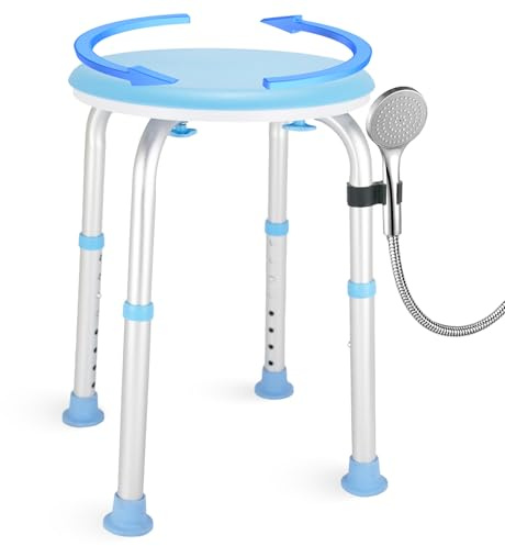 ANTUTH Duschhocker 360° drehbar mit Duschkopfhalter, bis 136 kg, 8-Fach höhenverstellbar, rutschfeste Gummifüße & Duschkopf-Clips,Duschhocker für senioren,Duschhilfe,Duschsitz