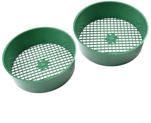 Juego de 2 tamices de tierra de jardín, tamiz de malla de plástico de 16 cm para arena, grava, piedra y compost, diseño ligero duradero para macetas, preparación de plántulas