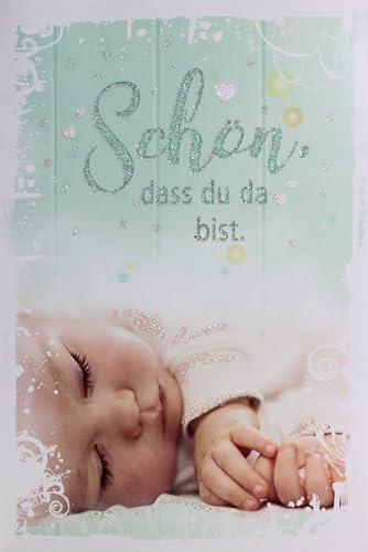 Kurt Eulzer Pop Up Karte Geburt Baby Glückwunschkarte 3D Klappkarte mit Glitzer Effekt Umschlag hochwertige Grußkarte für Jungen Mädchen Eltern Babyglück Geschenkidee zur Geburt