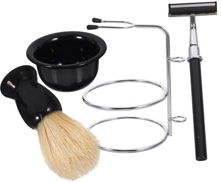 ARTSEWPLY Rasierpinsel Set Männer mit ergonomischer Rasierseifenschale und Halter Manuelles Rasierset für glatte Rasur inkl Rasierpinsel Schale Ständer und Klingen Geschenk für Herren