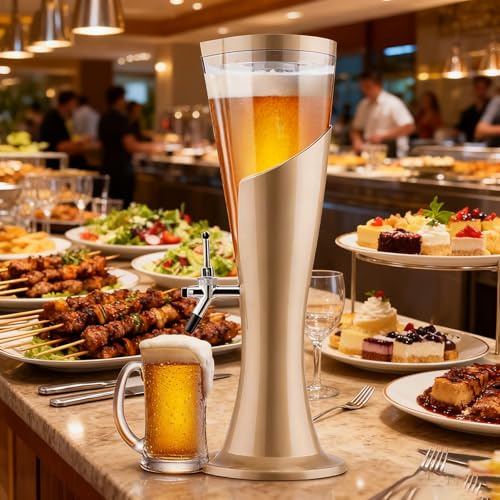 Dispensador de Cerveza Torre de Cerveza y Bebidas Big Chill con Luz LED de 3 Litros, Torre de Cerveza para Pub en Casa con Enfriador de Hielo Extraíble, Torre de Mimosas(3 L)