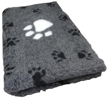 Krambambulishop.de Vet-Bed Softbed Dry-Bed Hundebett Hundedecke Vetbed Trockenbett rutschfest 30mm (Grau mit großer weißer Pfote, 100cm x 80cm)