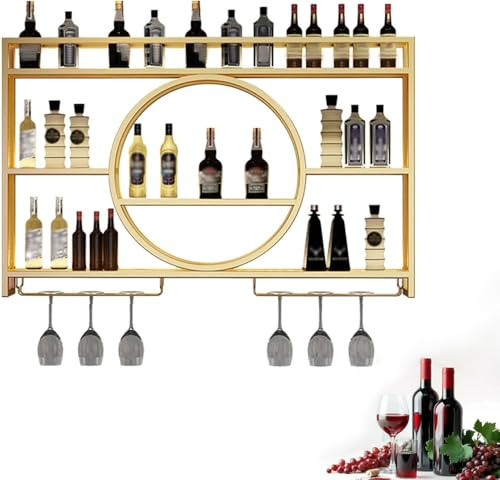 Wall Mounted Bar Shelves - Space Saving Bottle Rack for Organizing and Displaying Bottles and Glassware in Home Bar, Pub, Living Room