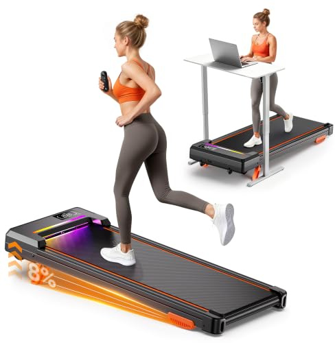 GIDGIMO Alfombra de Caminar con Inclinación del 8%, Banda de Correr 3-en-1 para Escritorio 1-8 km/h, 500 W Silencioso Bajo-Mesa con Pantalla LED y Control Remoto, hasta 135 kg, para Casa y Oficina