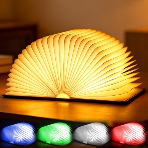 LED Buchlampe Aus Holz, Faltbare Tischlampe Mit 360° Magnetdesign, Wiederaufladbare Nachttischlampe Mit 6 Farbmodi, Stimmungslicht & Dekolampe Für Wohnzimmer Schlafzimmer, Geschenk Für Erwachsene