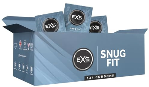 EXS Snug Fit Kondome (144er-Pack) 49 mm Breite, Premium-Latex mit nicht spermizidem Gleitmittel, gerade Wandung mit Reservoir, PETA-zertifiziert, 3 J. haltbar – CE-gekennzeichnet, Deutsch Entwickelt