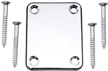 Musiclily Metall 4-Loch Halsplatte für Fender Strat Tele Style E-Gitarre oder Bass,Chrom | für Fender Strat Tele Style E-Gitarre oder Bass,