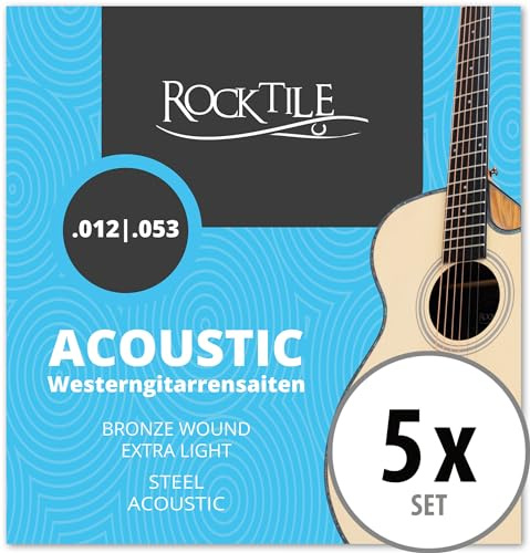 Rocktile Corde per Chitarra Western Light Set da 5 - Corde con Ball Ends - Calibro corde: .012, .016, .024, .032, .042, .053