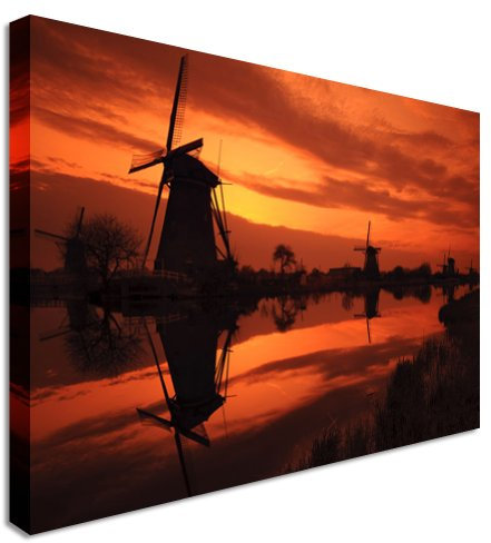 Windmill Valley Orange Canvas Prints Wall Art 40x30 inches