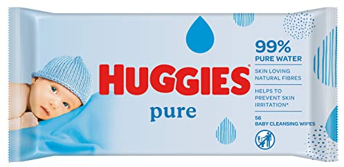 Huggies Pure, Baby Wipes, 56 Wipes - Natural Wet Wipes for Sensitive Skin - 99 Percent Pure Water - Fragrance Free to Clean and Protect