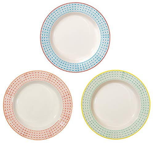 Bloomingville Carla Lot de 3 assiettes creuses rétro vintage en céramique Bleu rouge vert Ø 24 x H 4 cm Capacité env. 400 ml